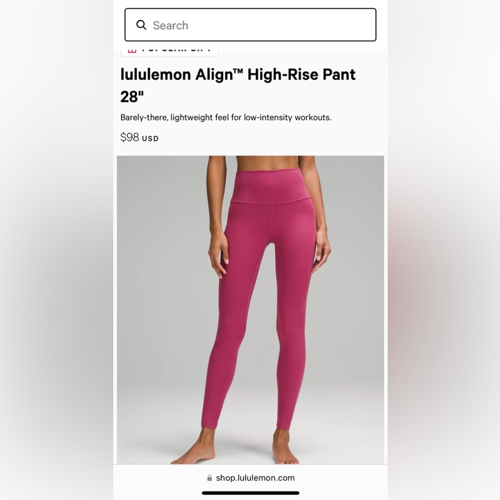 NWT Lululemon Align High Rise Pant 28” Size 8 in washed mauve